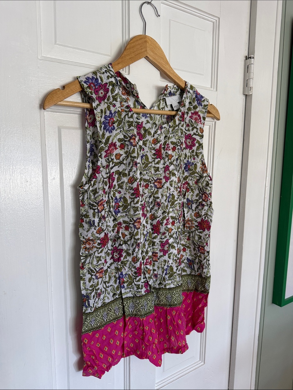 J Jill Floral Sleeveless Tunic Top, green and pink